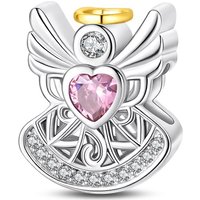 925 Sterling Silver Charms Bead Pink Heart-Shaped CZ Zircon Angel Beads Dangle Fit Original Bracelet DIY Women Jewelry Gift