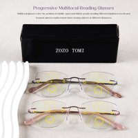 Progressive Multifocal Reading Glasses, Stylish Cat-Eye Frameless Design, Lightweight to Wear, Clear Vision.