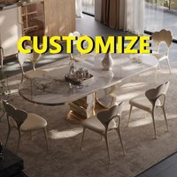 Any Size Custom Luxury Gold Plated Stainless Steel Base Natural Marble Dining Table Corrosion Multi Stone Home Dining Furniture