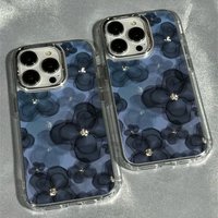 Dark Blue Floral Case for Samsung Galaxy S26 Edge S25 S24 S23 FE S22 Ultra Plus A73 5G A72 4G A71 A57 A55 A56 A51 4G TPU Cover