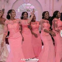 Pink Appliques Bridesmaid Dress Satin Half Sleeve Mermaid Floor Length Evening Dress Sweetheart Wedding Guest Dress Customized