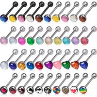 1pc 14G Sexy Tongue Piercings Jewelry Heart Round Tongue Ring Piercing Barbell for Women Men Acrylic Flat Top Surgical Steel Bar