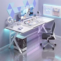 Ergonomic Large Gaming Desk, K-Shaped Gaming Table, PC Gaming Workstation Home Office Desks, Space-Saving, Easy to Assemble