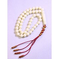 1 piece of off-white Islamic prayer beads with 45 10mm tassel pendants, handmade woven tassel Muslim worship beads made of resin