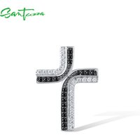 SANTUZZA Real 925 Sterling Silver Pendant For Women Classic Cross Sparkling Black Spinel & White CZ Birthday Gifts Fine Jewelry
