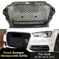 For Audi A3 8V 2013-2015 Car Honeycomb Grille Front Bumper Grille Glossy Black RS3 Style With Quattro High Quality Racing Grills