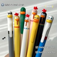 8pcs Creative Chicken and Duck Shaped Gel Pens 0.5Mm Writing Pens Chick Push Pen Duck Rotating PenStress Relief Office Black Pen