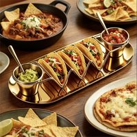 5Pcs Stainless Steel Taco Holder Set with Sauce Cups Spoon Tray Taco Holder Kitchen Dressing Cup Seasoning Spoon Serving Tray
