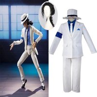 ♥ New 2026 Smooth Criminal Suit Michael Jackson Cosplay Costume Top Pants Shirt Tie Hat Strap Halloween Carnival ★Bear House