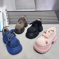 7cm Woolen Height Increasing Casual Shoes Women Winter Spring Fleece Retro Flat Platform Loafers Woman Flock Thick Bottom Pumps