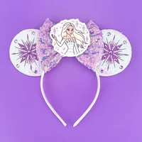 Disney Frozen Elsa Sequins Bow Purple Snowflake Mickey Mouse Ear Headbands for Kids Girls Adults Hairband Women Hair Accessories