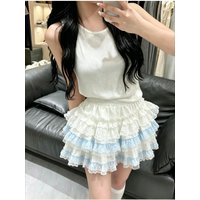 Y2K Lace Ruffles Lolita Style Casual Cute Cake Skirt Women Japanese Sweet High Waist Mini Skirt Harajuku Princess Party Skirts