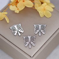3pcs Stainless Steel Charms Skeleton Spine Painted Ribcage Pendant For Necklace Doctor Nurse Medical Jewelry Making Supplies