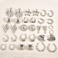 5pairs Fashion Big Water Droplet Stainless Steel Silver Color Earring Feather Crescent Moon Heart Snake Personality Earrings