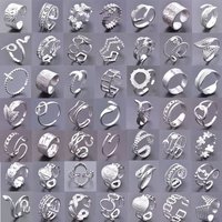 5pcs/Lot Fashionable Silver Color Moon Heart-Shaped Snake Geometric Jewelry Wide Ring Open Adjustable Stainless Steel Ring Gift