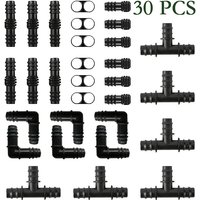 30Pcs Drip Irrigation Fittings Kit, Irrigation Barbed Connectors Water Hose Connector for 1/2" Tubing