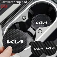 2 pieces carbon fiber leather coasters car water cup anti-slip mats car interior for new Kia Sportage 5 3 4 K7 K5 K8 K3 K9