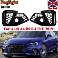 Gloss Black For Audi A4 B9 S-LINE S4 2020-2025 2x Front Bumper Fog Light Grille Bezel Covers Left & Right Side Honeycomb RS4 Look