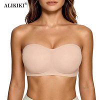 Womens Strapless Bras Jelly Push Up Bandeau Bra Non Slip Wireless Supportive Padded Bras Seamless Comfortable Tube Bra