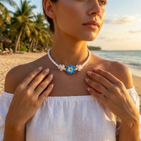 Boho Soft Clay Flower White Braided Rope Necklace For Women Men Resin Sea Turtles Floral Choker Summer Beach Vacation Jewelry