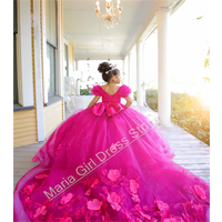 Beautiful Flower Girl Dress With Fluffy Lace Appliqué Rose Red For Children's Birthday Party First Communion Dress
