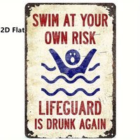 2D Flat Aluminum Pool Edge Decoration Sign, Safety Rustic Wall Art for Home Garden Fence Metal Hanging Gift