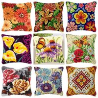 Plant Series Latch Hook Kit Cushion Smyrna Buttons Package Beautiful Flowers Vintage Pattern Latch Hook Kits Set For Needlework