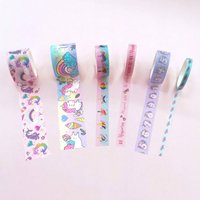 6rolls-volume cute washi tape set, exquisite unicorn pattern cartoon tape, scrapbook planner decoration, DIY stationery