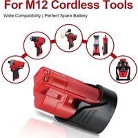 High Capacity 12V Li-ion Spare Battery Pack For Milwaukee M12 Cordless Power Tool Replacement 48-11-2401 48-11-2402 48-11-2411