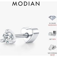 MODIAN 0.1CT Moissanite Heart Screw Cartilage Earrings 925 Sterling Sliver Simple Stud Earrings For Women And Men Fine Jewelry