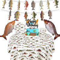 Fishing Theme Party Supplies Disposable Tableware Set Cake Topper Banner Fish Shaped Foil Balloon Fisherman Birthday Party Decor