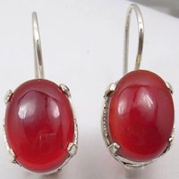 Dazzling Silver Color Red Stone Dangle Earrings Woman Oval Party Daily Wear