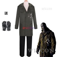 Army Green Riddler Cosplay Costume Jacket with Mask Headgear Gloves Edward Villain Question Mark Coat Halloween Cosplay Outfits