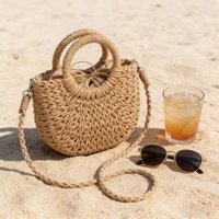 2026 NEW Summer Women Handmade Weave Straw Rattan Half-Moon Beach Handbag Large Capacity Hollow Crossbody Shoulder Bag