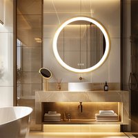 LUVODI 32 inch Gold Frame round Bathroom Mirror with Dimmable LED Lights Wall Vanity Mirror 3 Colors Anti-Fog Smart Mirror