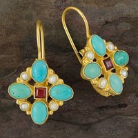 Vintage Gold Color Imitation Turquoise Red CZ Dangle Earrings Woman Geometry Party Daily Wear