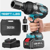 Seesii 3/4' 1600Nm Akku-Schlagschrauber-Set Hochdrehmoment Elektrische Schlagpistole mit 2x5,0Ah Akkus LED-Licht für LKW Schwerlast