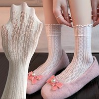 3Pairs Japanese Black White Mesh Hollow Out Thin Sock Women Spring Summer Lace Short Socks Vintage Y2K Hosiery Lolita Jk Sock