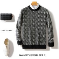 Color Blocked PureWool Sweater Men'sAutumn Winter NewItem, Youth Round Neck Loose Sweater Thickened Cashmere Knit Sweater