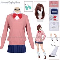 Anime Momo Ayase Cosplay Costumes Wig Dan Da Dan Sweater Skirt Earrings Neck Ornament Set Halloween Party Role Play Uniforms