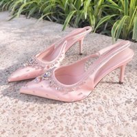 Luxury Rhinestone Decorated High Heels Women Fashion Pointy Toe Thin Heel Slingback Designer Shoes Elegant Dinner Dress Shoes