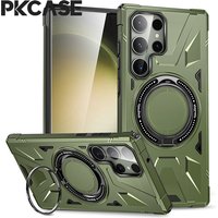 PKCASE Shockproof Ring Stand Case For Samsung Galaxy S25 S24 Ultra S23 FE Plus Magnetic Wireless Charging Holder Cover
