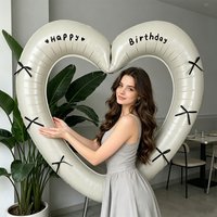 Happy Birthday Hollow Heart Foil Balloon Set with Bows Stickers Birthday Party Photo Frame Props Decoration Supplies Wedding