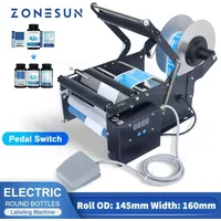 ZONESUN Semi Automatic Round Bottle Labeling Machine Stamp Dispenser Target Pasters Label Sticker Bottle Labeler ZS-TB16P