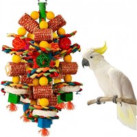 Large Parrot Chew Toys Natural Wood Bird Foraging Toys with Rattan Balls Hanging Cage Toys for Macaws Cockatoos African Greys