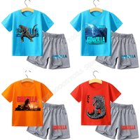 Godzilla T-shirt Suit Children Summer Cotton Tops+shorts 2pcs Pants Set Fashion Anime Pajamas Sets Home Wear Clothes Kids Gift