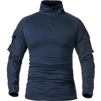 Męska koszula bojowa z długim rękawem 1/4 zamek błyskawiczny Ripstop bawełniane koszule taktyczne granatowy kamuflaż Airsoft t-shirty