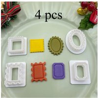 4pcs Holiday Photo Frame Cookie Cutters Stamp Biscuit Molds with Hollow Details for Christmas Halloween DIY Handmade Baking