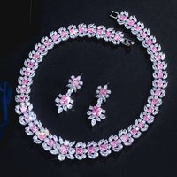 ThreeGraces Luxury Sparkling Pink Cubic Zirconia Geometric Square CZ Bridal Wedding Evening Party Jewelry Set for Women T1110