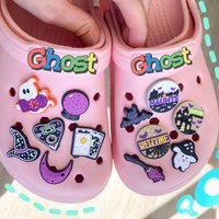 1pcs Cartoon Ghost Mushroom Moon Bat Shoe Charms Black Magic Book Broom Shoe Decoration For Kid's Halloween Gifts